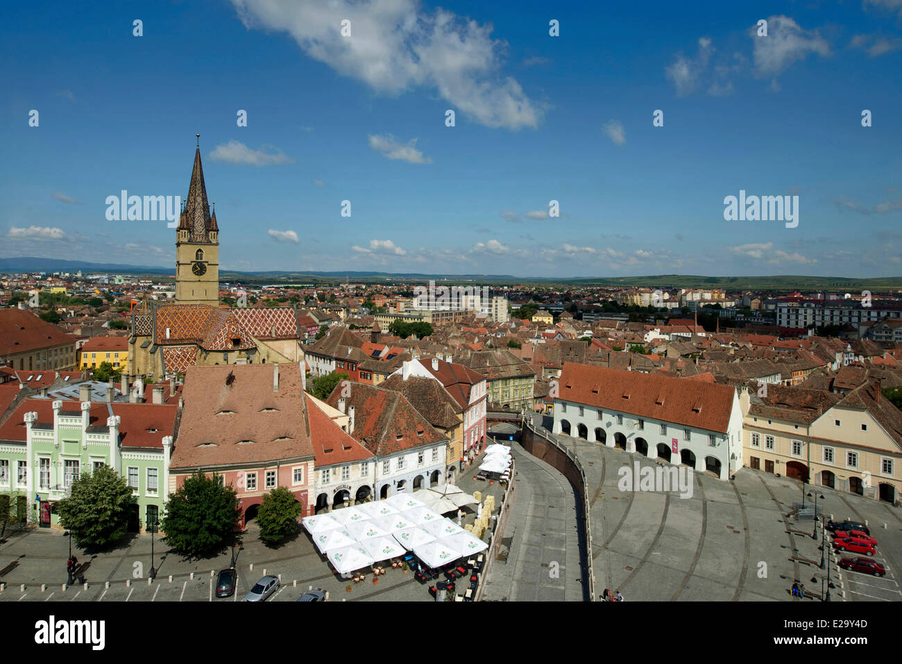 Romania, Transylvania, Carpathian Mountains, Sibiu, the old town, Biserica Evanghelica Stock Photo