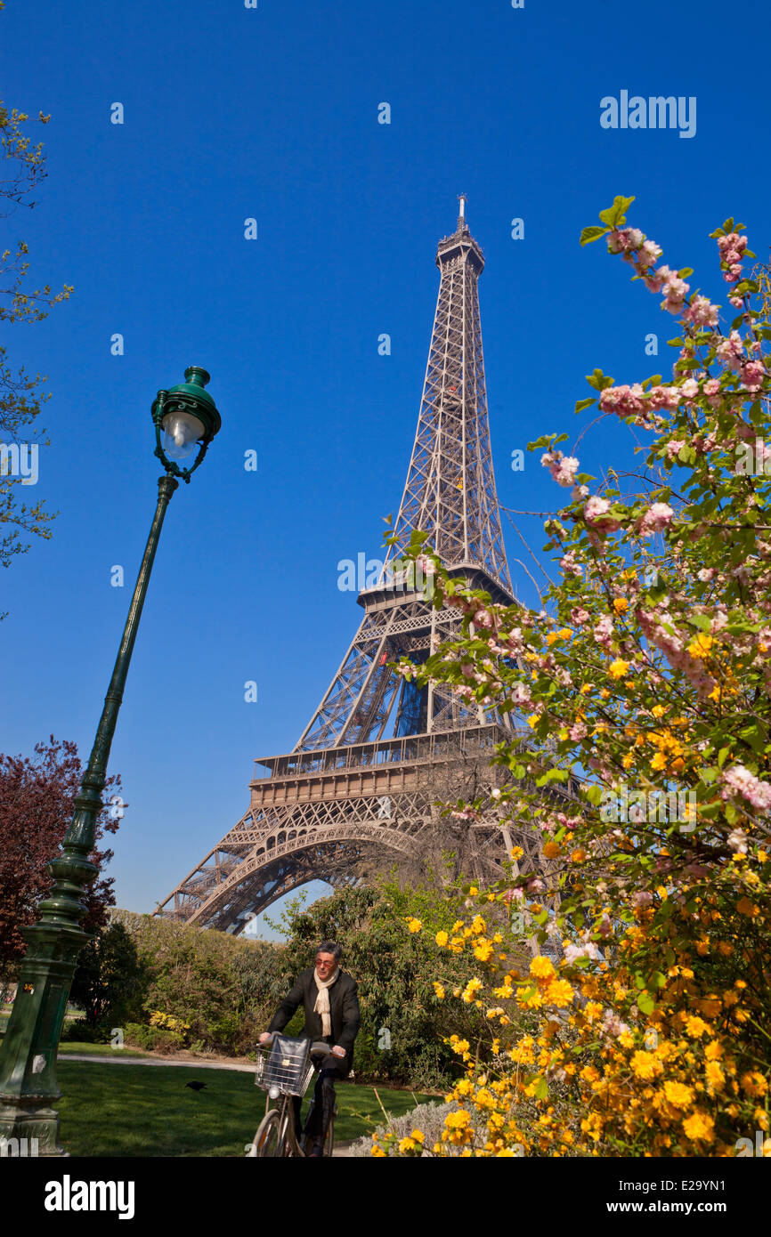 France, Paris, Champs de Mars and the Eiffel Tower in spring Stock Photo