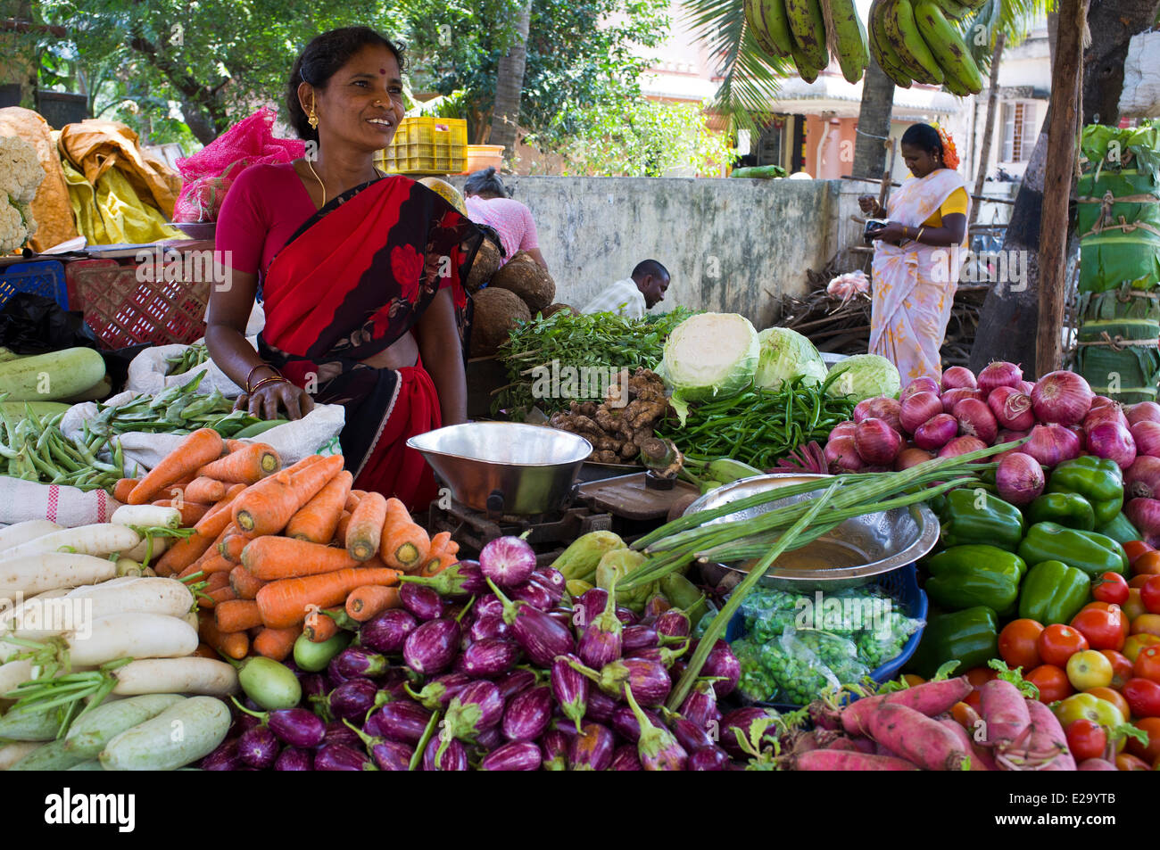 India, Tamil Nadu State, Mahabalipuram, vegetables market Stock Photo