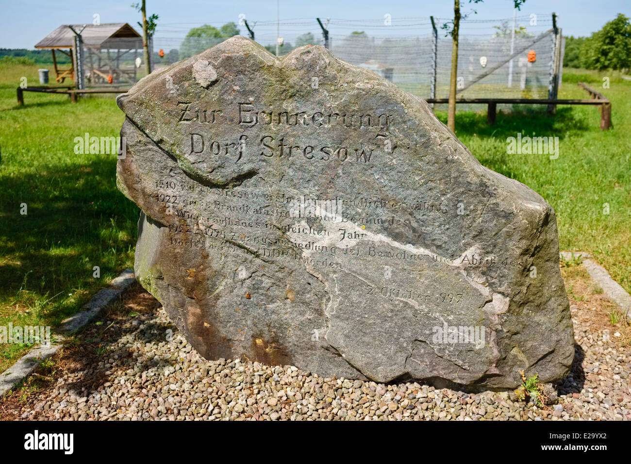 Stresow memorial for the forced relocations of the 'Operation Vermin' in 1952, Aulosen, Saxony-Anhalt, Germany Stock Photo
