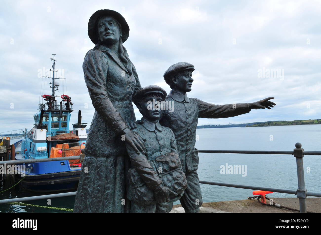 Ireland, Cork County, port city of Cobh, statue in memory of the third class passengers aboard