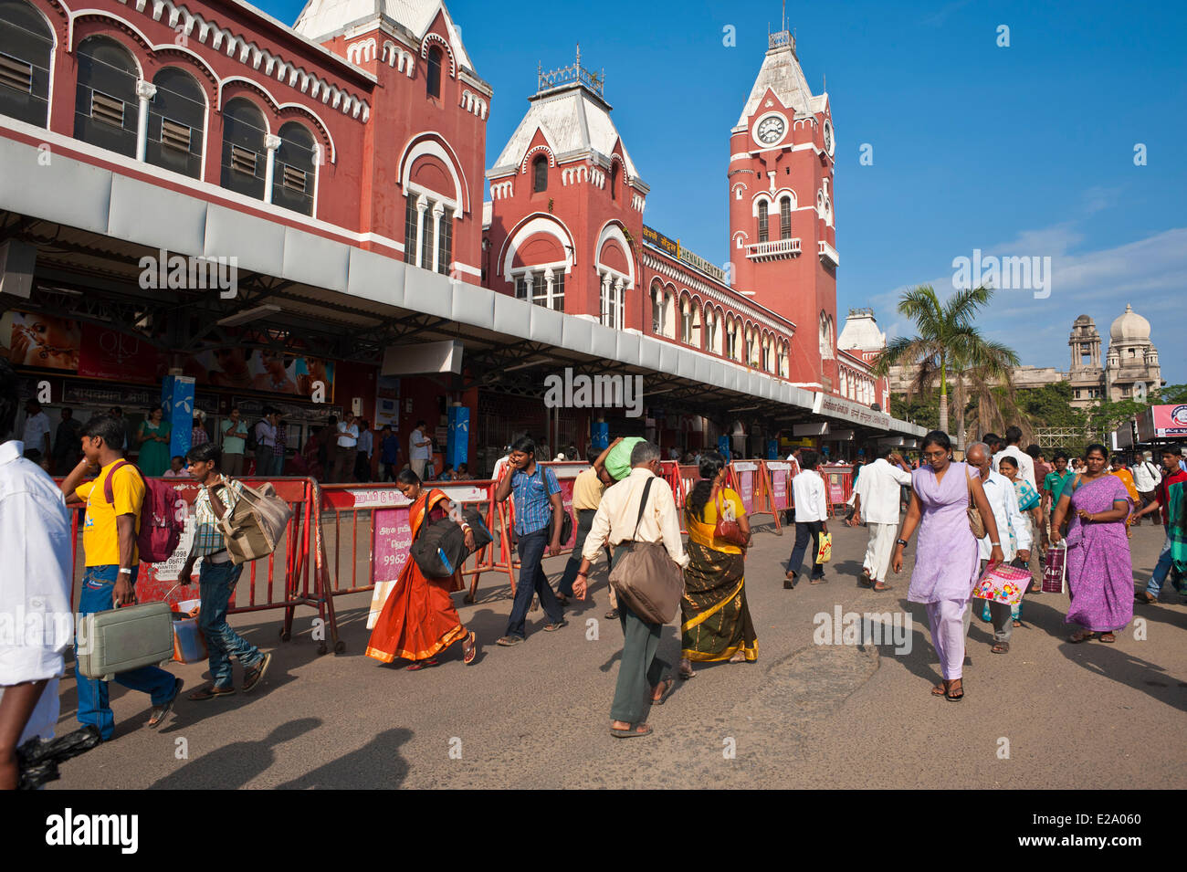 India, Tamil Nadu State, Chennai (Madras), Central Chennai station built in 1873 in Neo gothic style Stock Photo