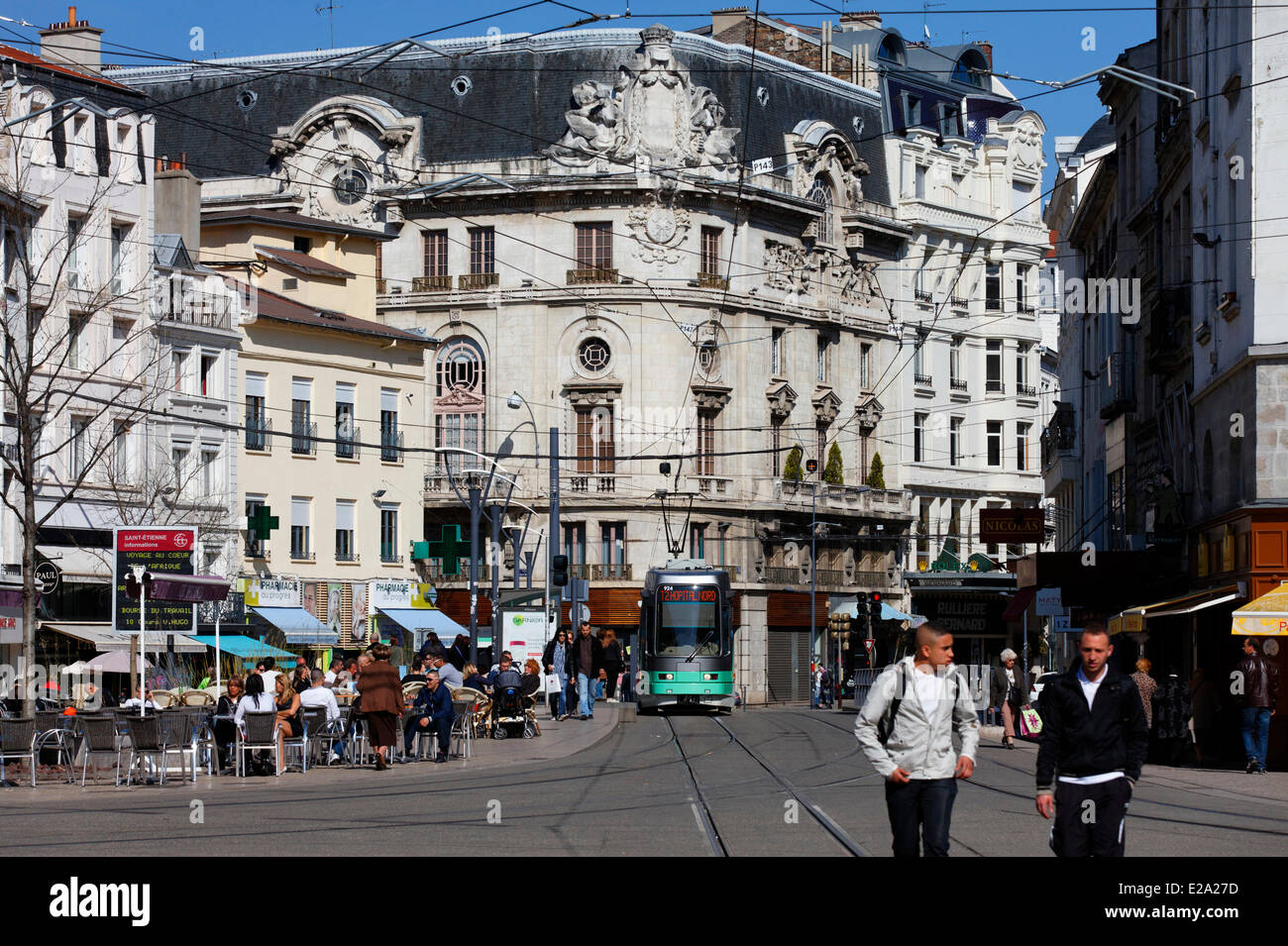 France, Loire, Saint Etienne, Place du Peuple (People's Square), tram Stock Photo