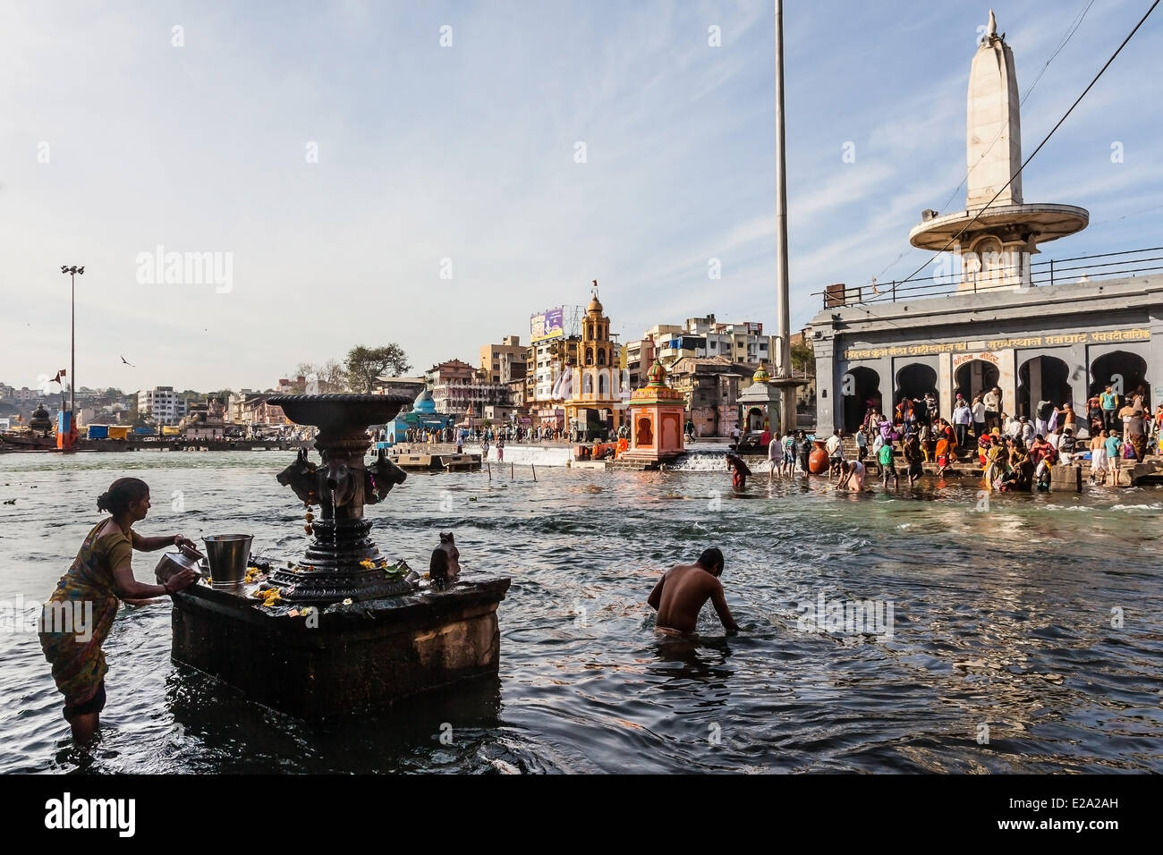 India, Maharashtra state, Nashik, fountain in the Godavari river Stock Photo