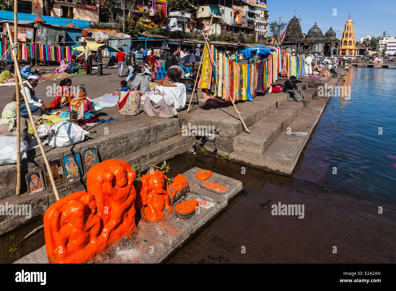 India, Maharashtra state, Nashik, market near the ghats Stock Photo
