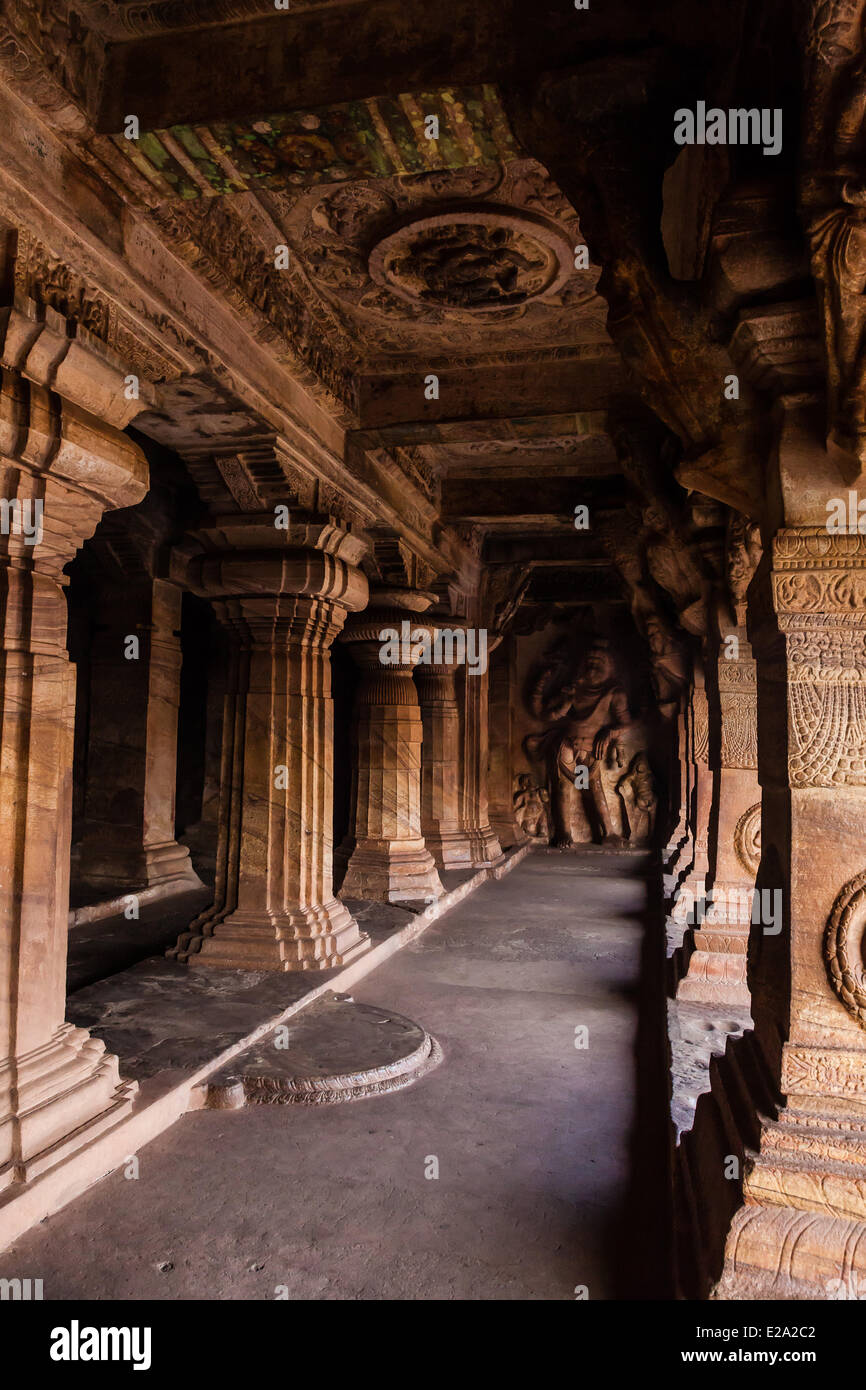 India, Karnataka state, Badami, Vishnou cave Stock Photo