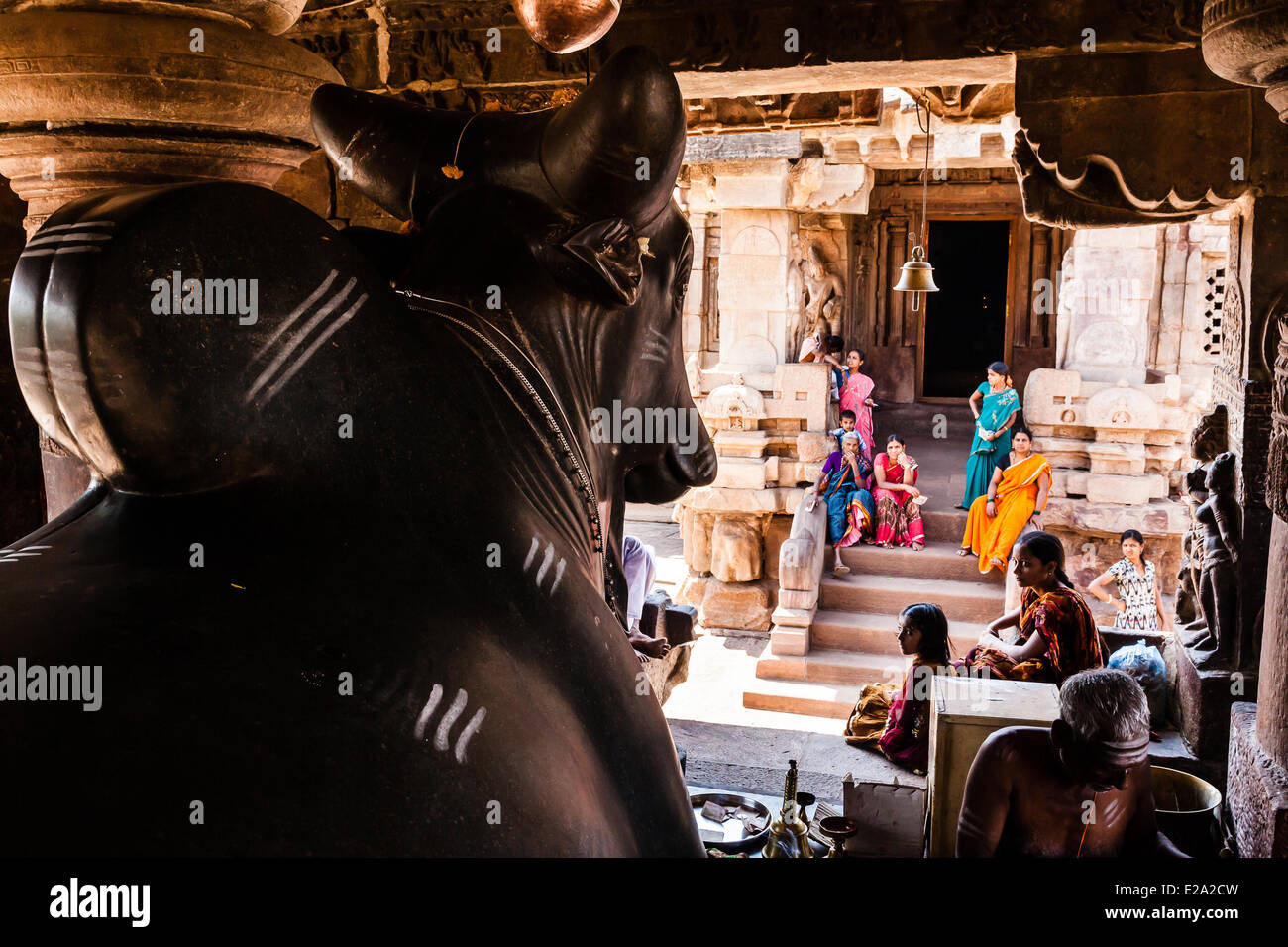 India, Karnataka state, Pattadakal, Nandi statue, listed as World Heritage by UNESCO Stock Photo