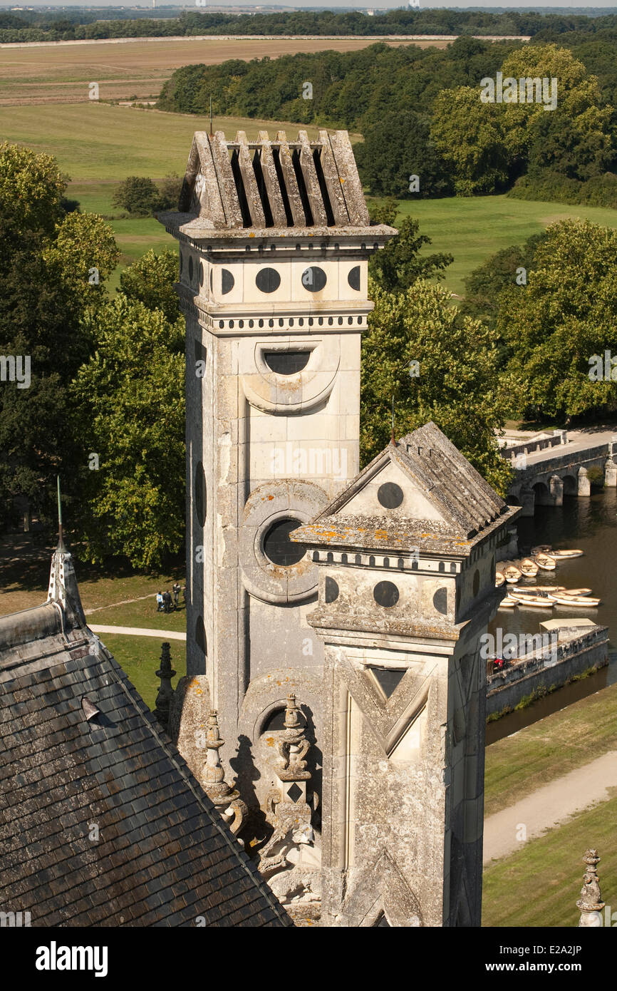 France, Loir et Cher, Loire Valley listed as World Heritage by UNESCO, Chateau de Chambord, the castle roofs adorned with Stock Photo
