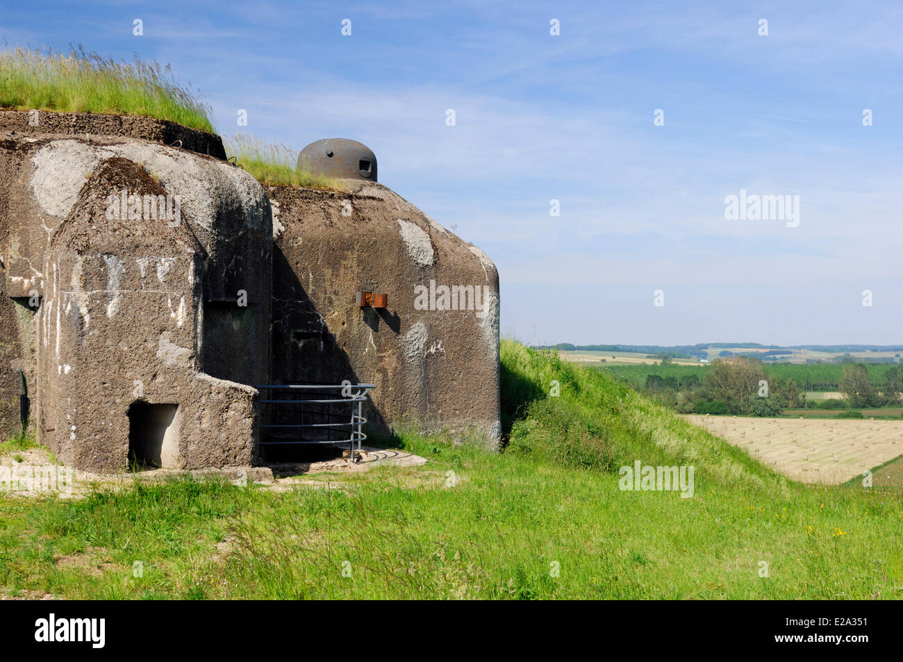 France, Ardennes, fort of the Maginot line of Villy La Ferte, blockhaus and armored turret of French defense Stock Photo