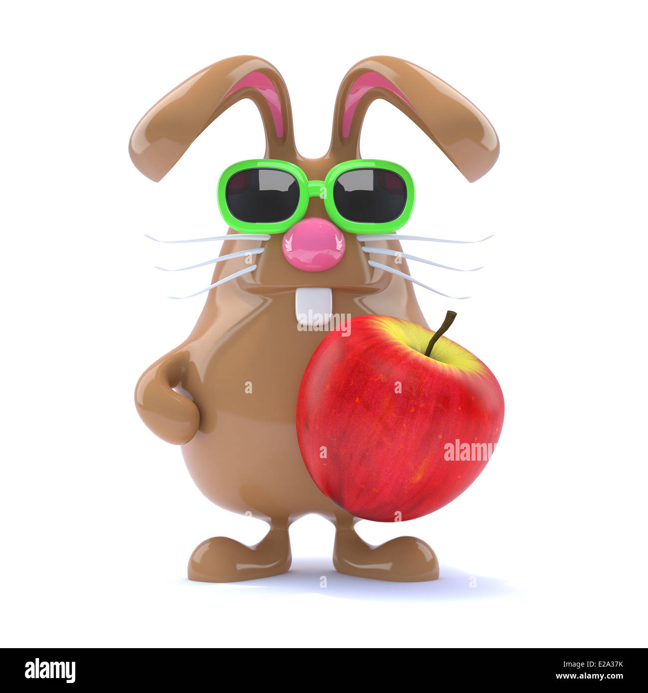 3d Chocolate Easter bunny rabbit eats an apple a day Stock Photo Alamy