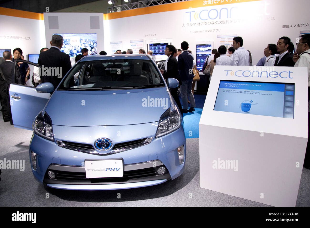 Tokyo, Japan. 18th June, 2014. – The Toyota Prius PHV (Plug-in Hybrid Vehicle) includes the new interactive navigation service 'T-Connect' which is compatible with smart phones at the Smart Community Japan 2014 in Tokyo Big Sight on June 18, 2014. The exhibition brings the latests products and technologies divided in 5 categories, 'Smart Community Exhibition', 'Biomass Expo', 'Next Generation Vehicle Exhibition, and newly-created 'Community Cloud 2014', which introduces technology for urban development. This year 229 enterprises and organizations shows their products from June 18th to 20th. (P Stock Photo
