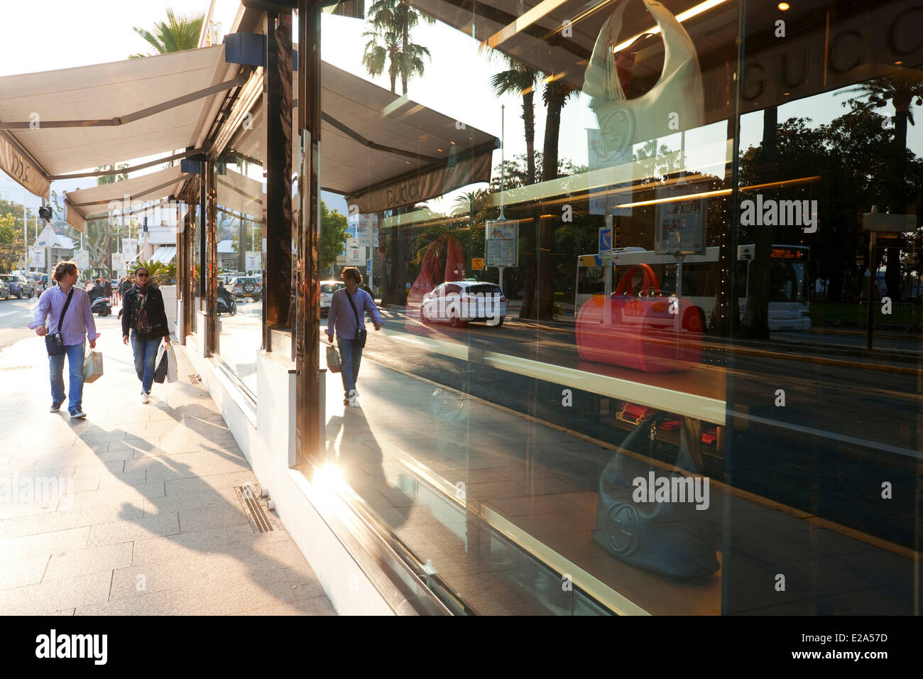 France, Alpes Maritimes, Cannes, Boulevard de La Croisette, luxury boutiques Stock Photo