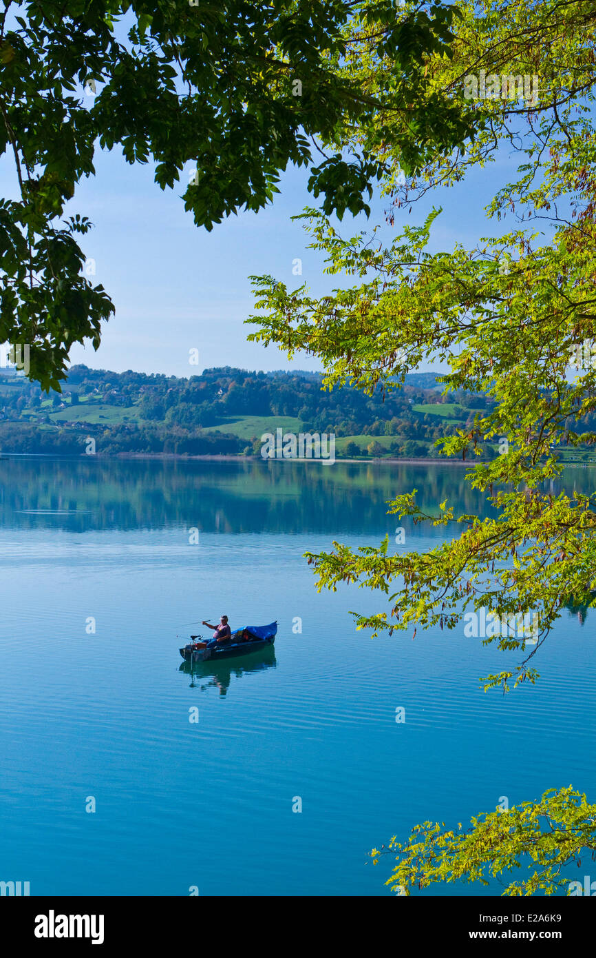 France, Savoie, Lac d'Aiguebelette (Aiguebelette lake) near Chambery, fishing Goregone (Lavaret) Stock Photo