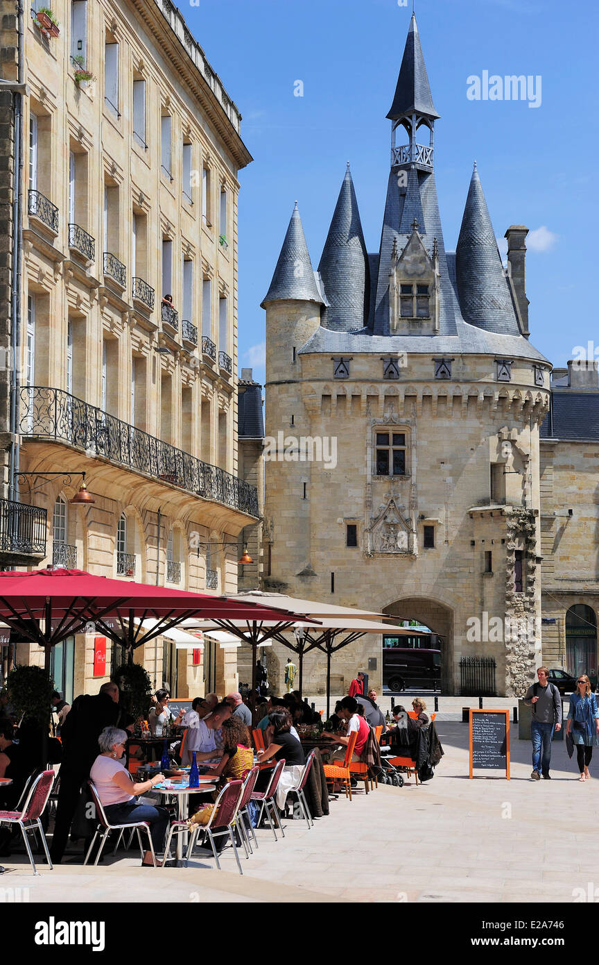France, Gironde, Bordeaux, area listed as World Heritage by UNESCO, Place du Palais, Porte Cailhau Stock Photo