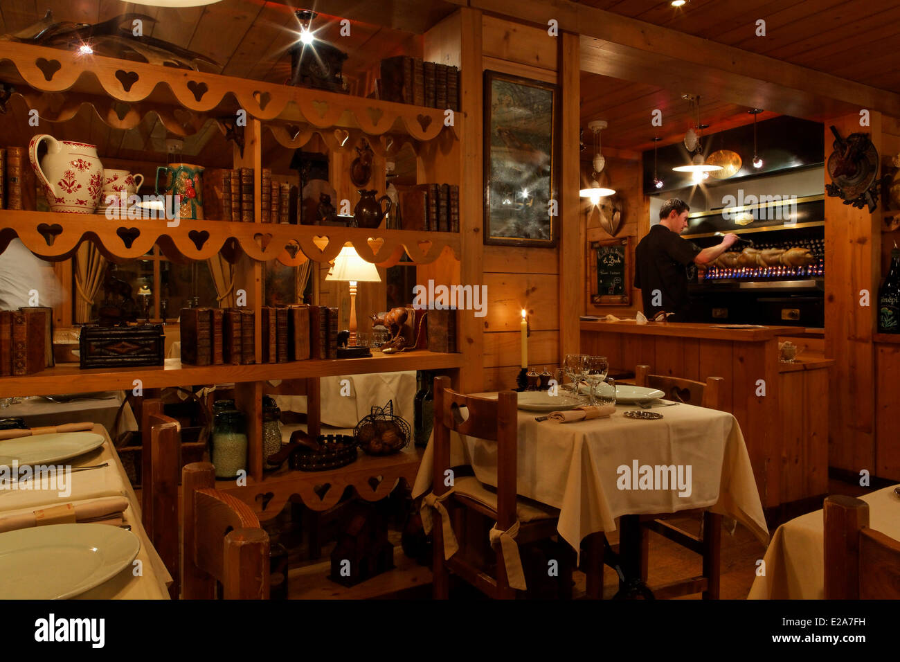 France, Haute Savoie, Megeve, hotel Chalet Saint Georges, La Table du  Trappeur restaurant Stock Photo - Alamy