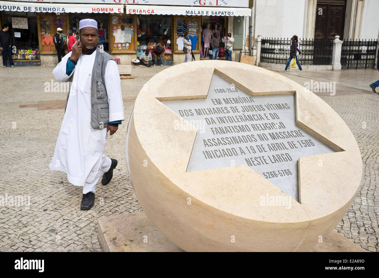 Portugal, Lisbon, memorial to the victims of anti-Jewish riots that happened in the city in 1506 Stock Photo