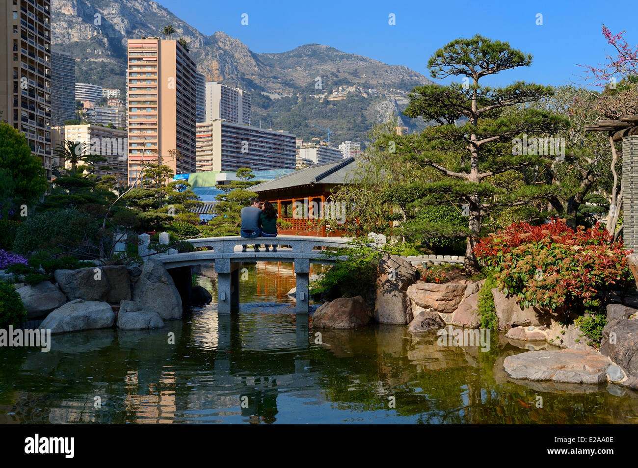 Principality of Monaco, Monaco, Monte-Carlo, the Japanese garden by landscape architect Yasuo Beppu Stock Photo