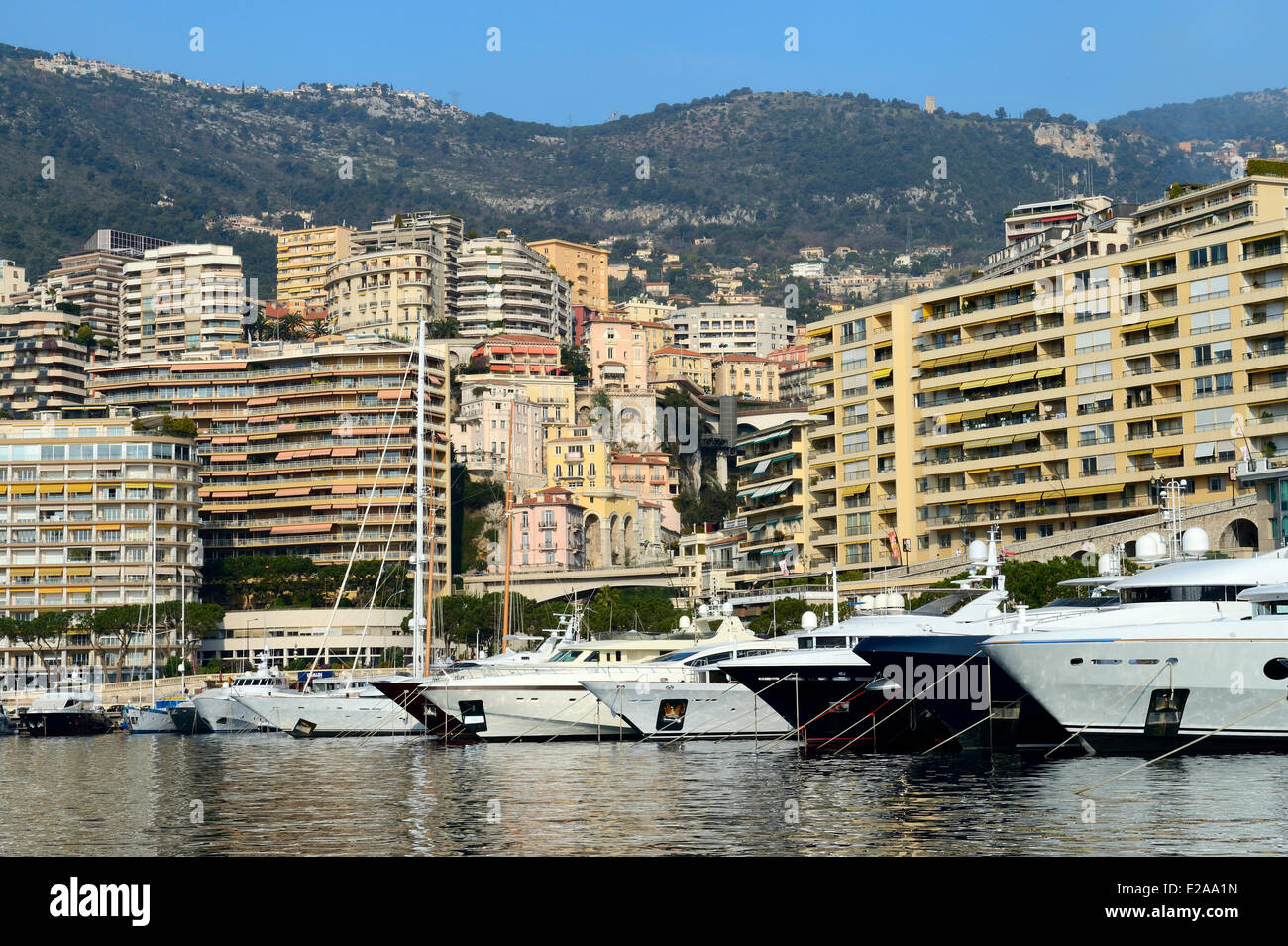 Principality of Monaco, Monaco, yachts at dock in Port Hercule Stock Photo