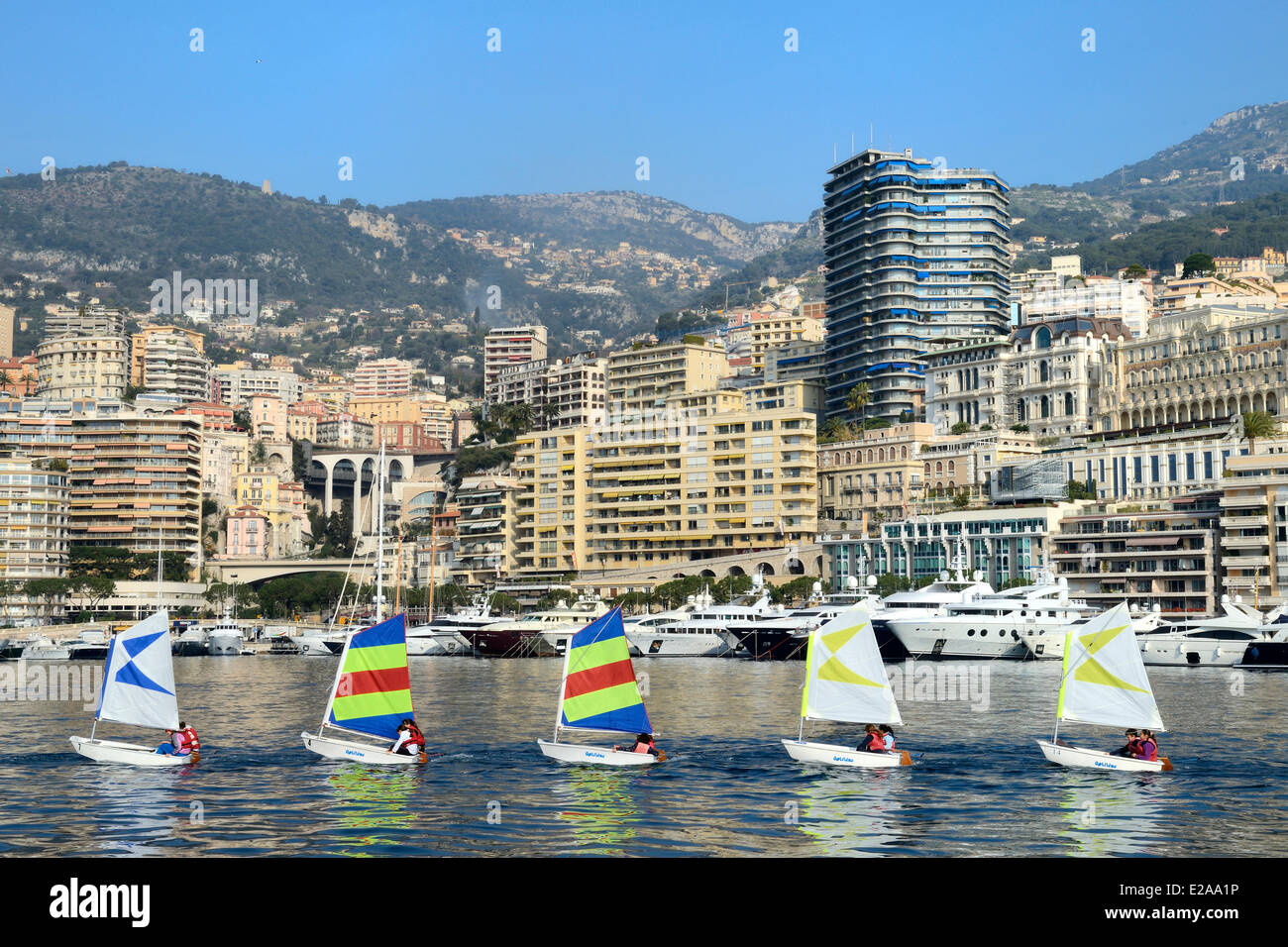Principality of Monaco, Monaco, the sailing school in Port Hercule Stock Photo