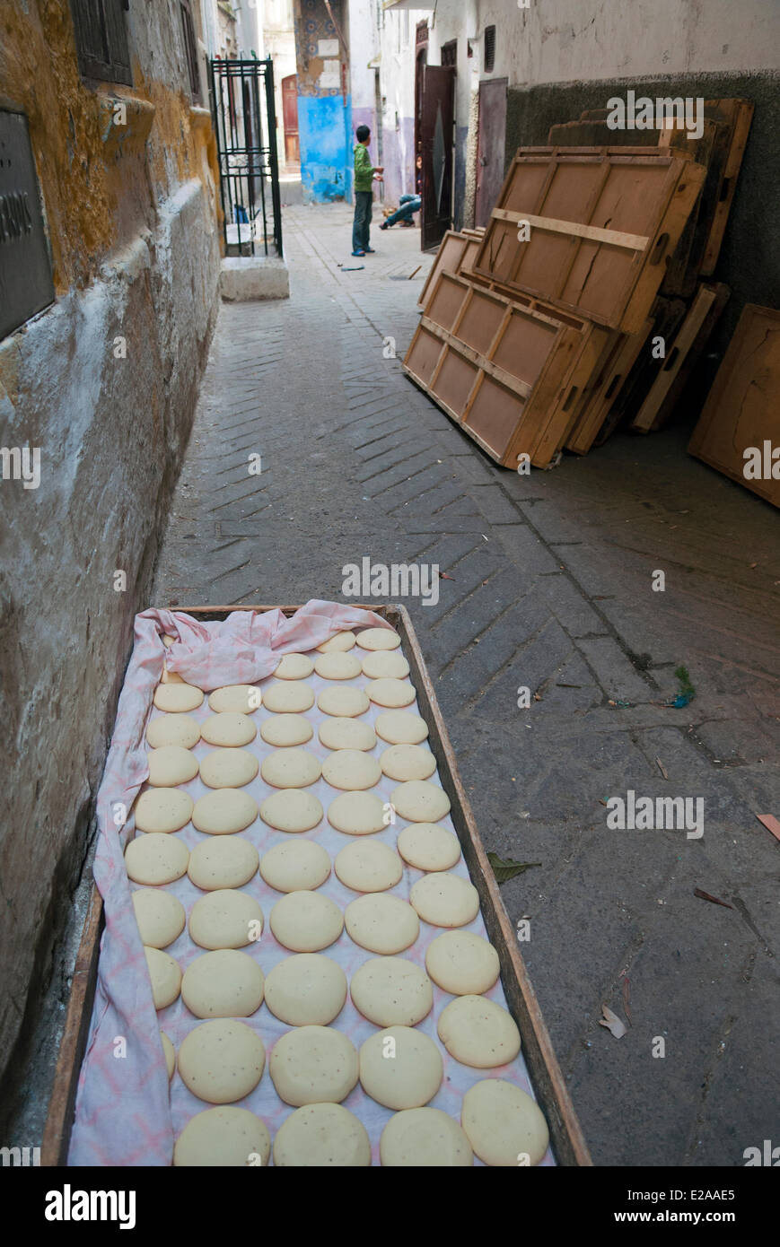 Morocco, Rif region, Tetouan, medina listed as World Heritage by UNESCO, sourdough bread in the street Stock Photo