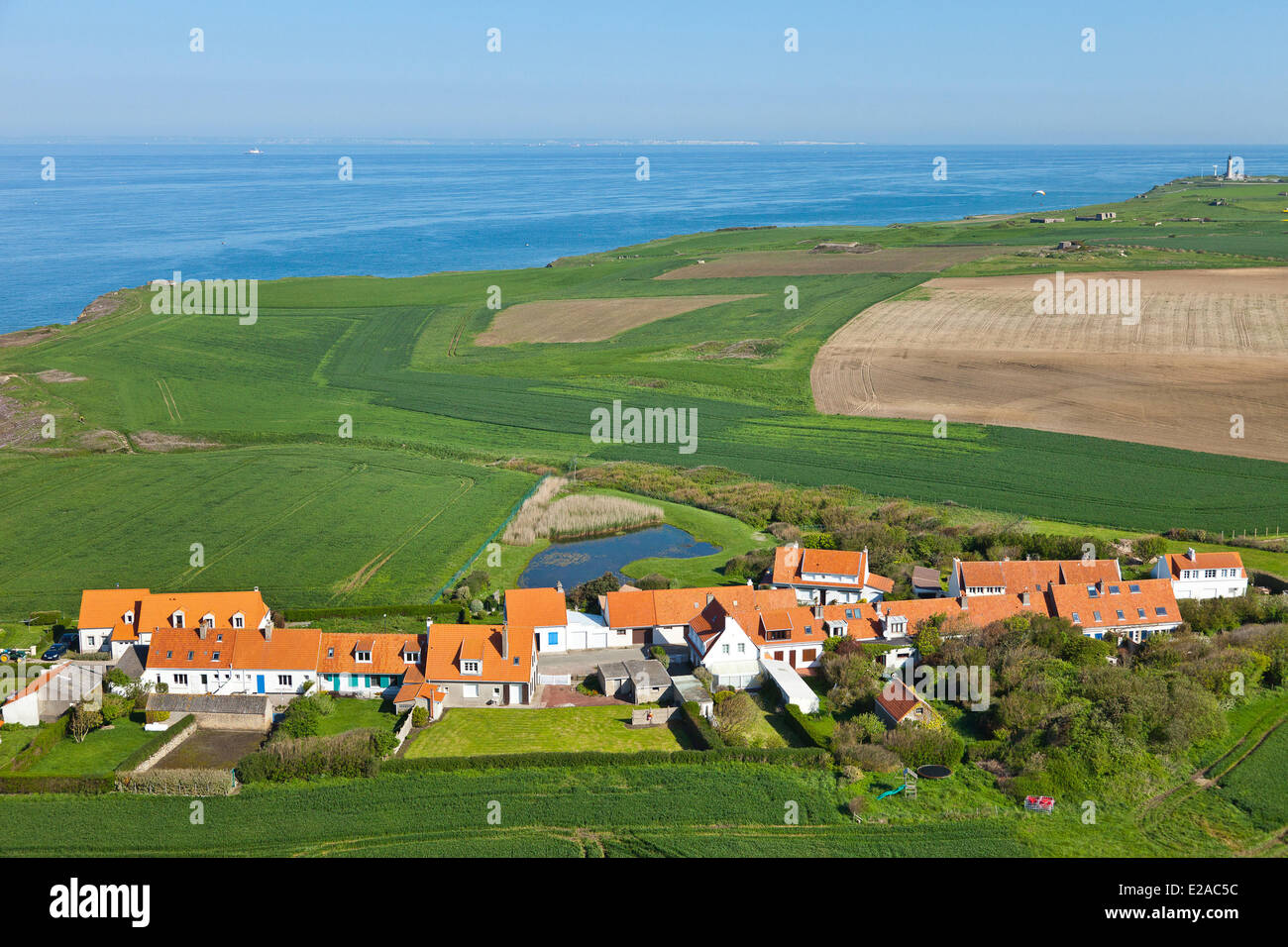 France, Pas de Calais, Audinghen, hamlet of Cran aux Oeufs, England can be seen (aerial view) Stock Photo