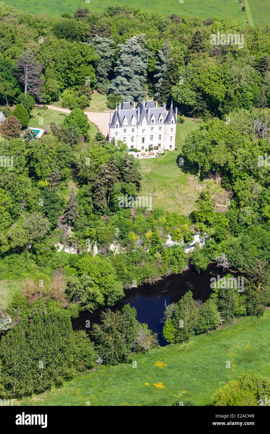 France, Vienne, Saint Pierre de Maille, Chateau Les Cottets (aerial view) Stock Photo