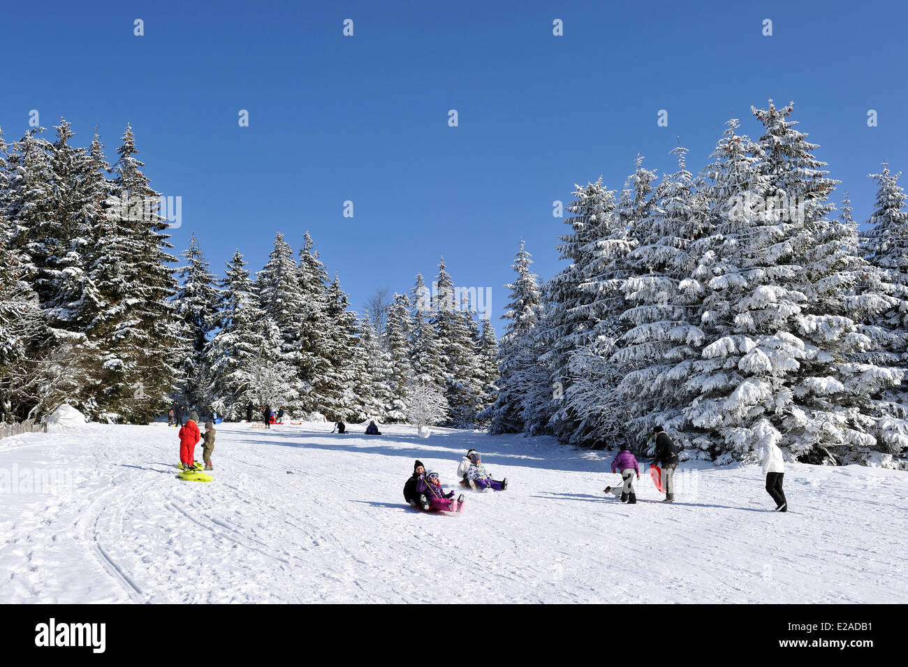 France, Haut Rhin, Hautes Vosges, The Lac Blanc ski resort, Col du ...