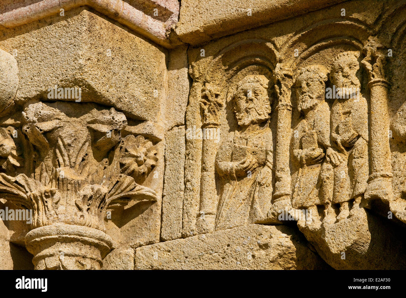 France, Alpes de Haute Provence, Durance Valley, Ganagobie, Abbey Notre Dame de Ganagobie, scalloped lintel Stock Photo