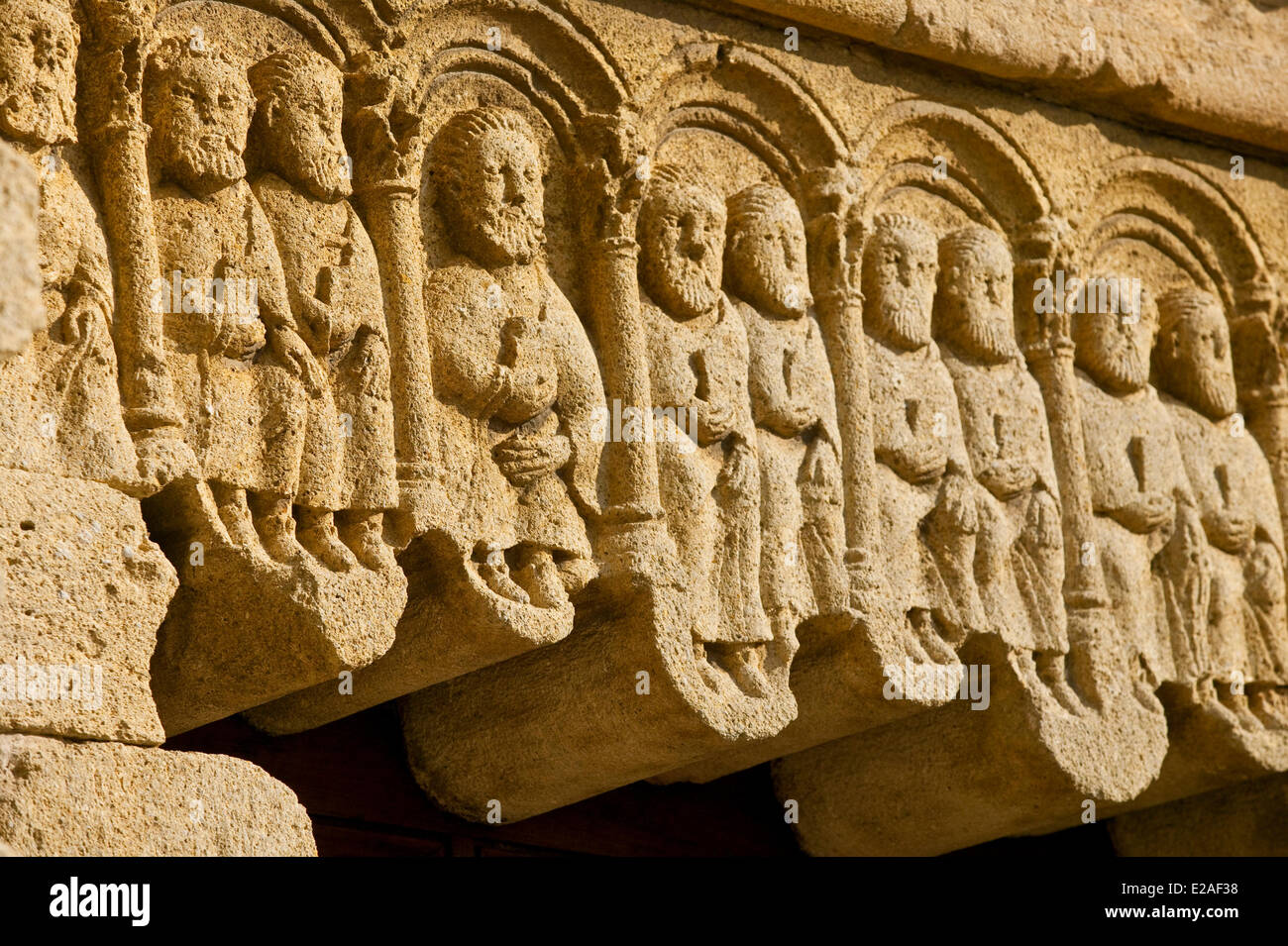 France, Alpes de Haute Provence, Durance Valley, Ganagobie, Abbey Notre Dame de Ganagobie, scalloped lintel Stock Photo