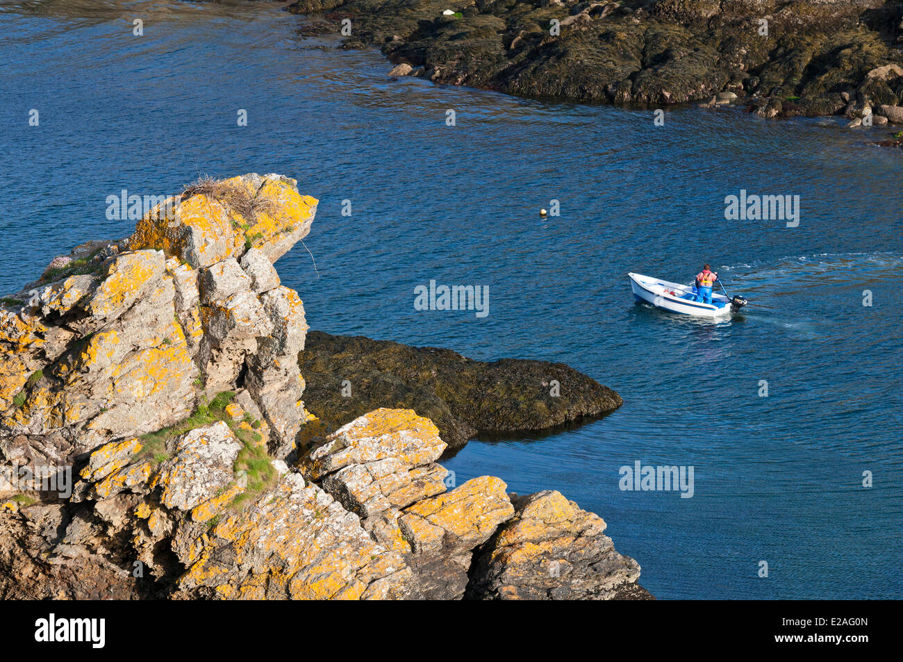 France, Morbihan, Ile de Groix, Port Saint Nicolas, fisherman Stock Photo