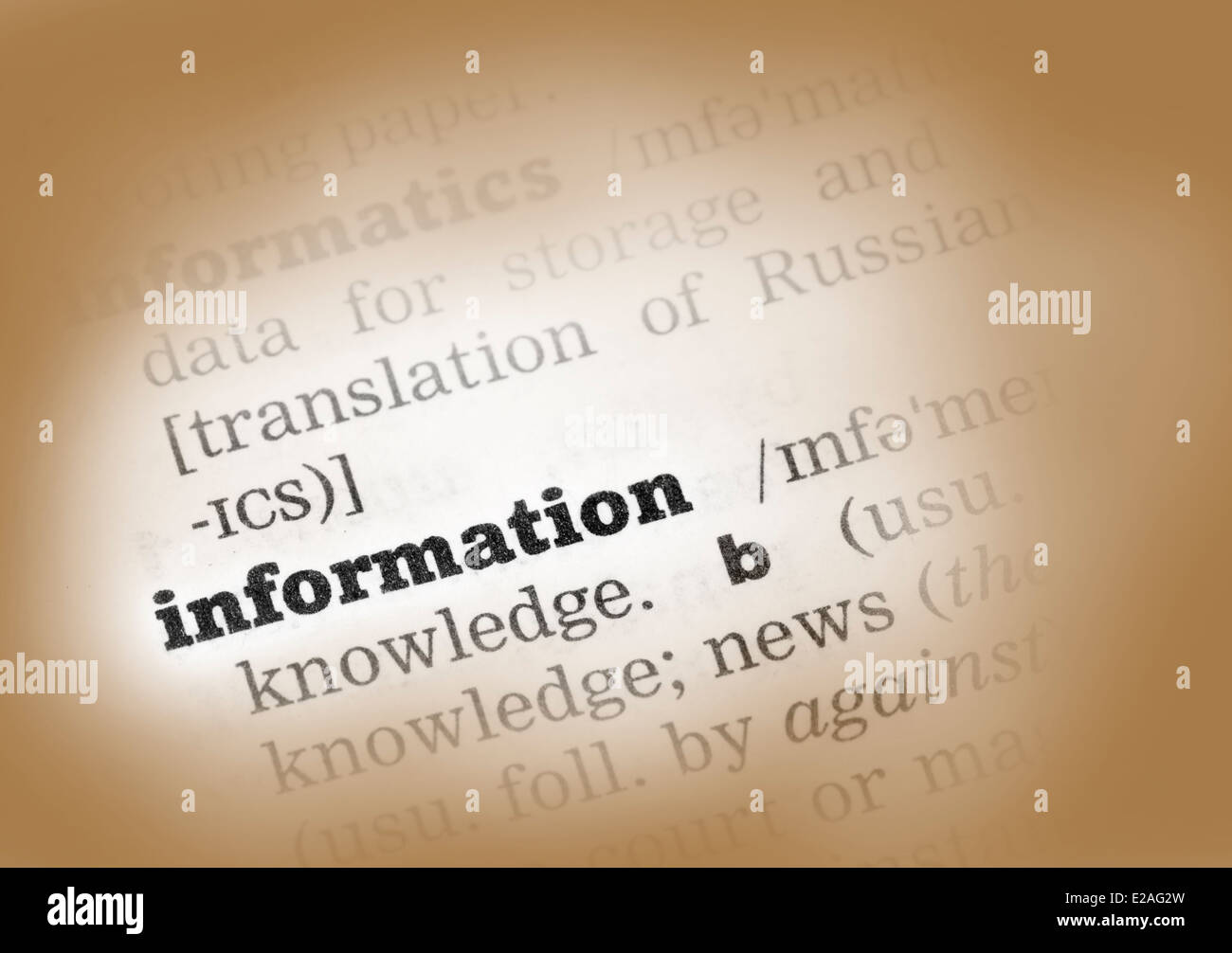 Information Dictionary Definition single word with soft focus Stock