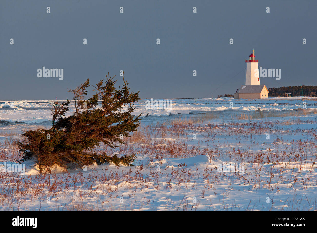 Canada, New Brunswick Province, the Acadian coast, Miscou Island lighthouse Stock Photo