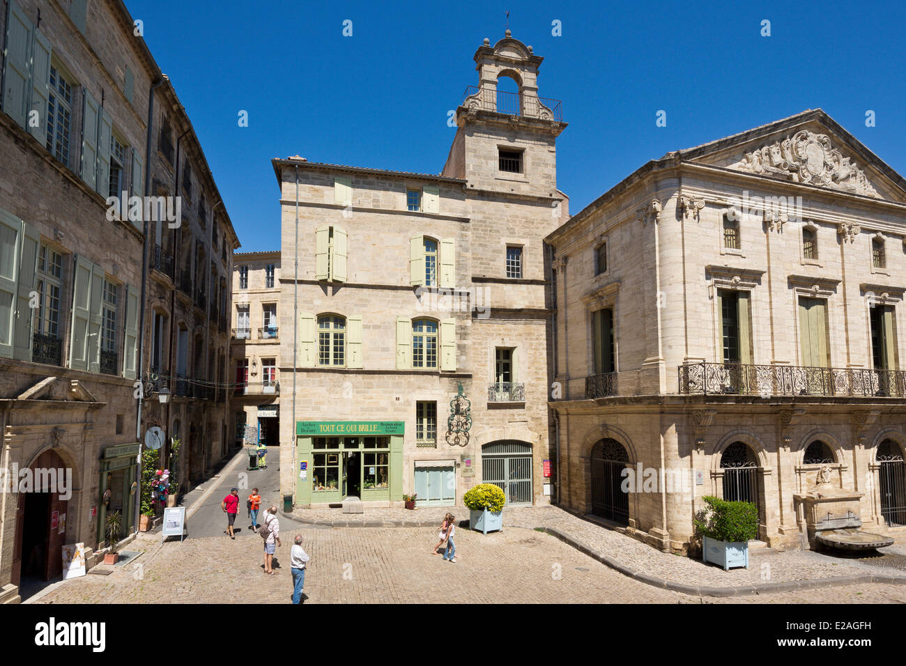 France, Herault, Pezenas, Hotel des Consuls Mansion and its fountain in Place Gambetta Stock Photo