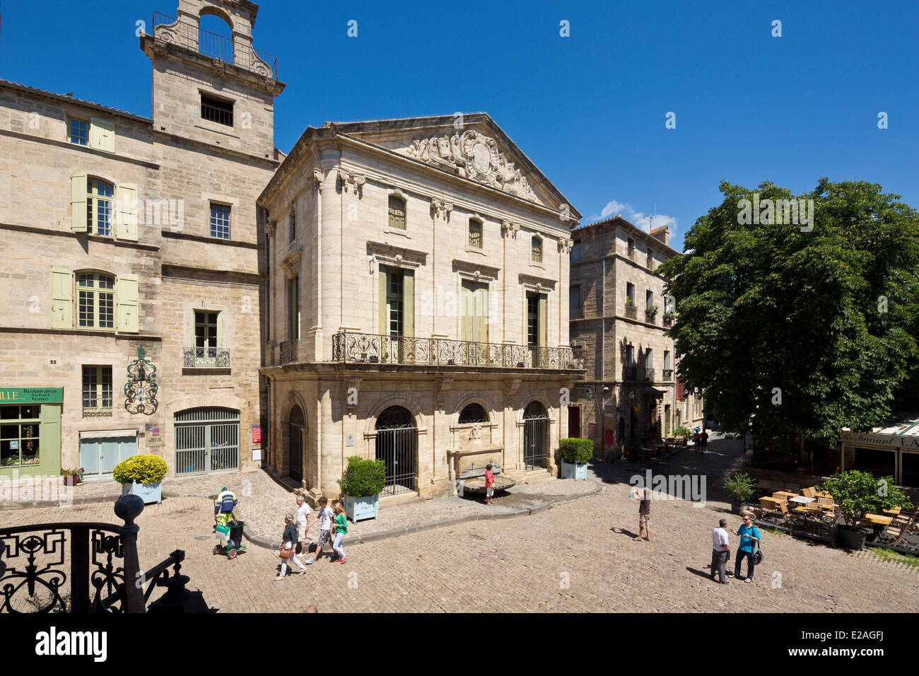 France, Herault, Pezenas, Hotel des Consuls Mansion and its fountain in Place Gambetta Stock Photo