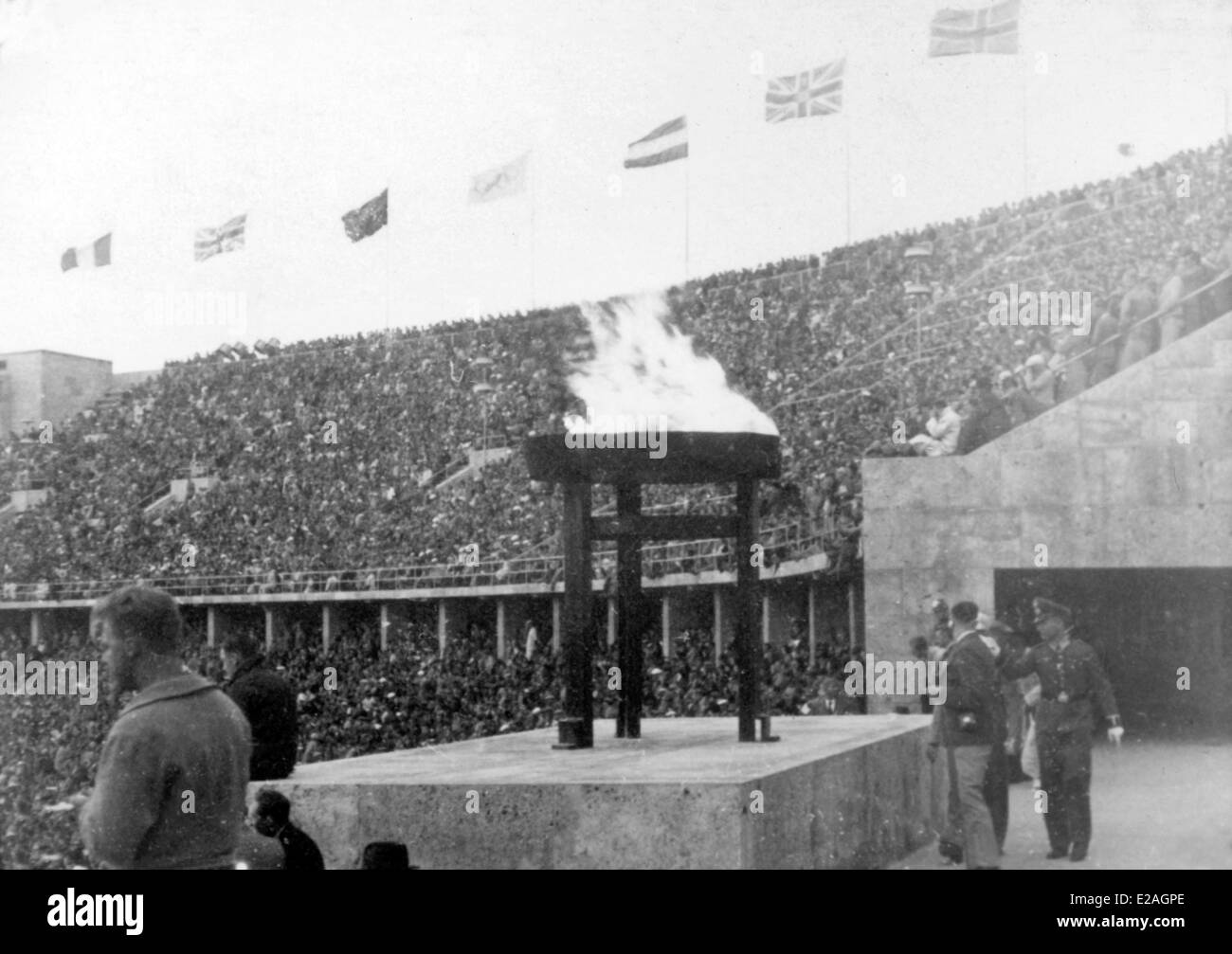 Olympic flame at the stadium in Berlin 1936. Stock Photo