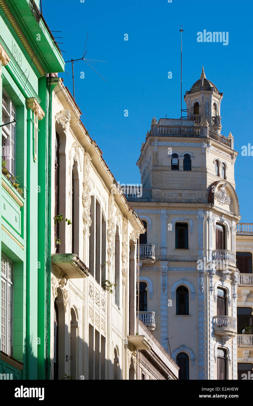 Cuba, Ciudad de La Habana Province, Havana, Habana Vieja district, listed as World Heritage by UNESCO, facades nearby the Plaza Stock Photo