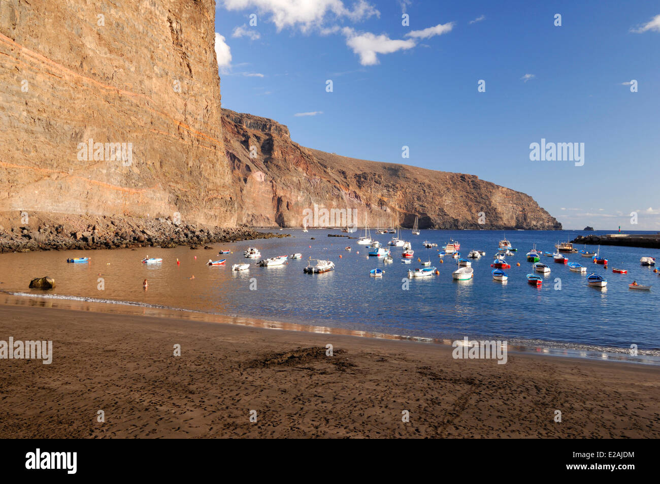 Spain, Canary Islands, La Gomera, Valle Gran Rey, Vueltas, Vueltas beach and Port Stock Photo