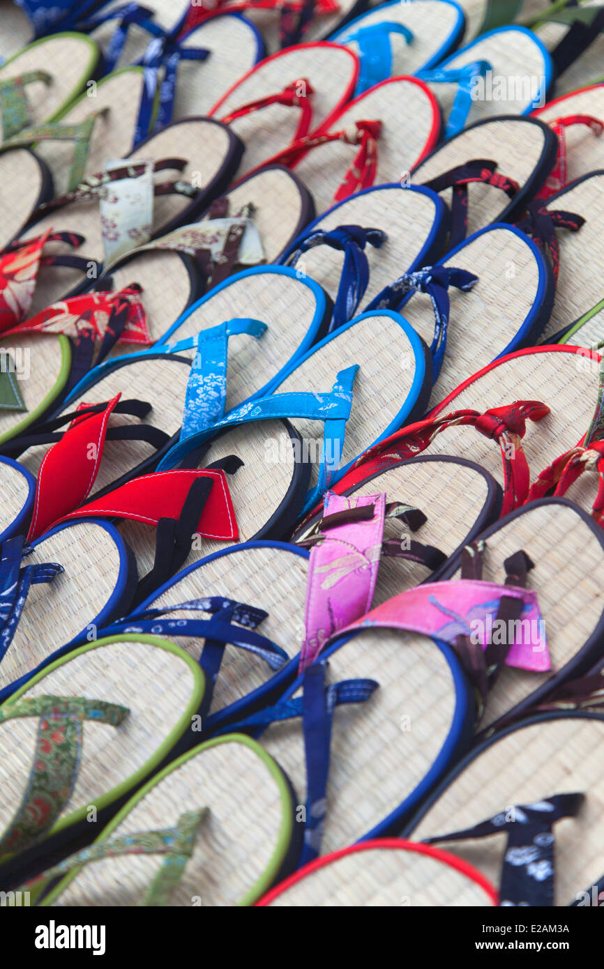 Flip-flops for sale in shop, Hoi An (UNESCO World Heritage Site), Quang Ham, Vietnam Stock Photo
