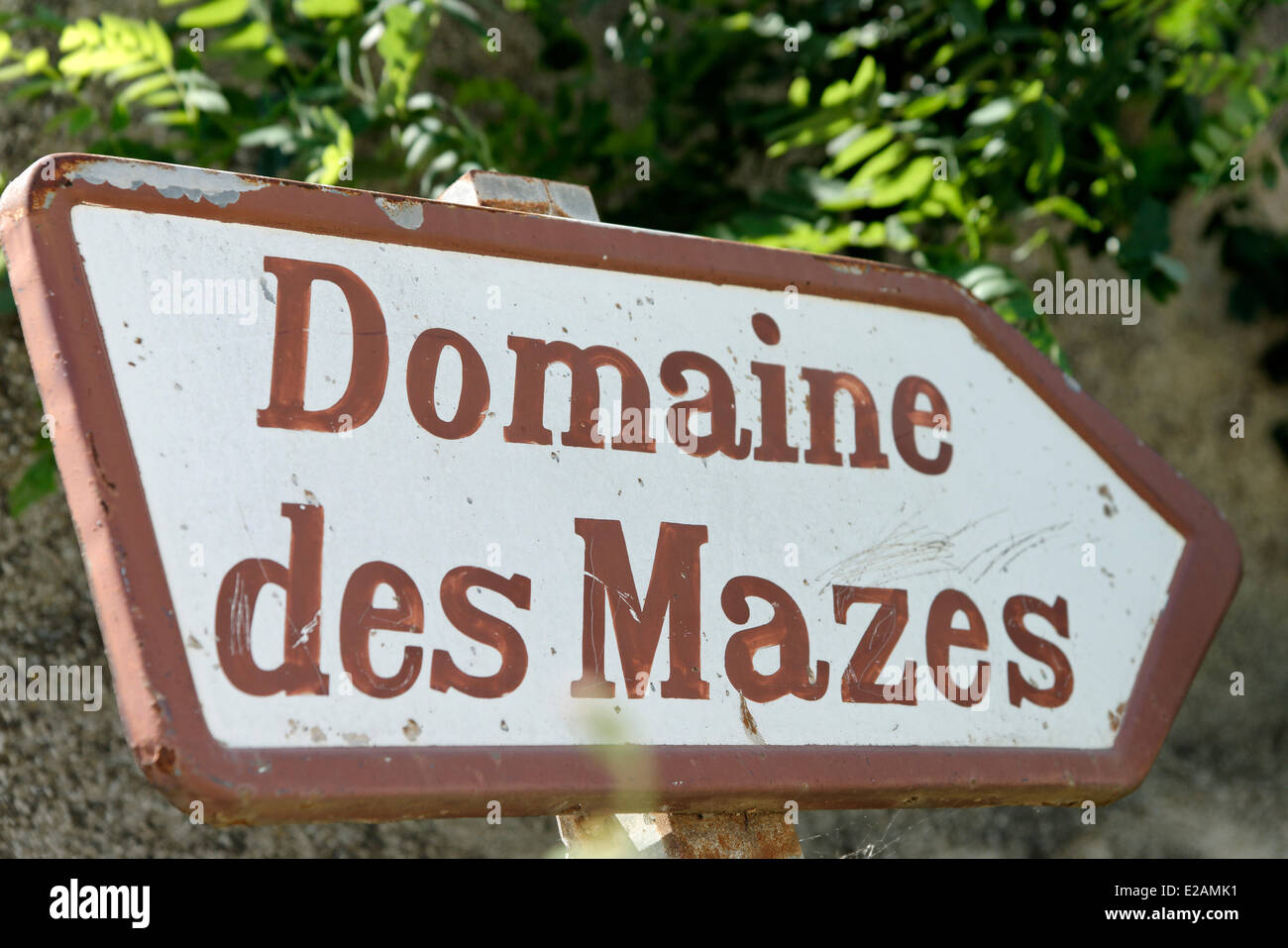 France, Herault, Saint Aunes, Chateau les Mazes domain, sign of a vineyard Stock Photo