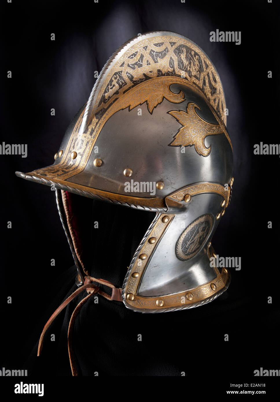 Iron helmet of the medieval knight. Very heavy headdress Stock Photo - Alamy