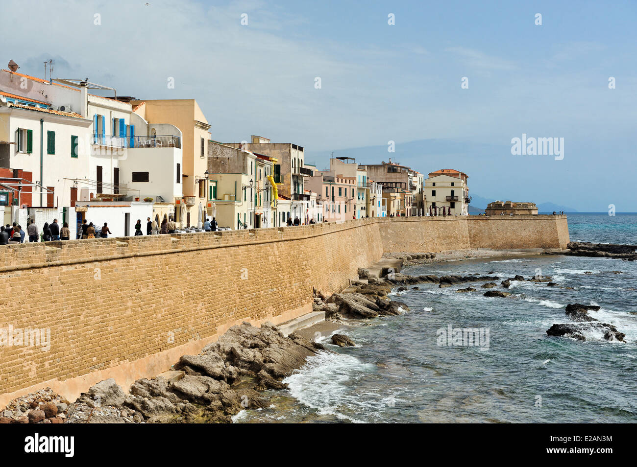 Italy, Sardinia, Sassari Province, Alghero, Marco Polo Defensive Shield, wall built in the 16h century by the catalans on the Stock Photo