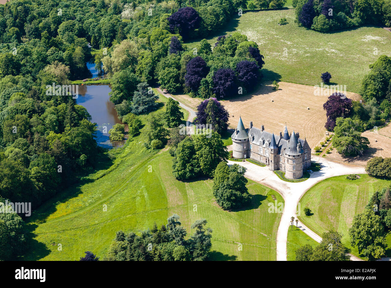 France, Ille et Vilaine, Antrain, Chateau de Bonne Fontaine (aerial view Stock Photo Alamy