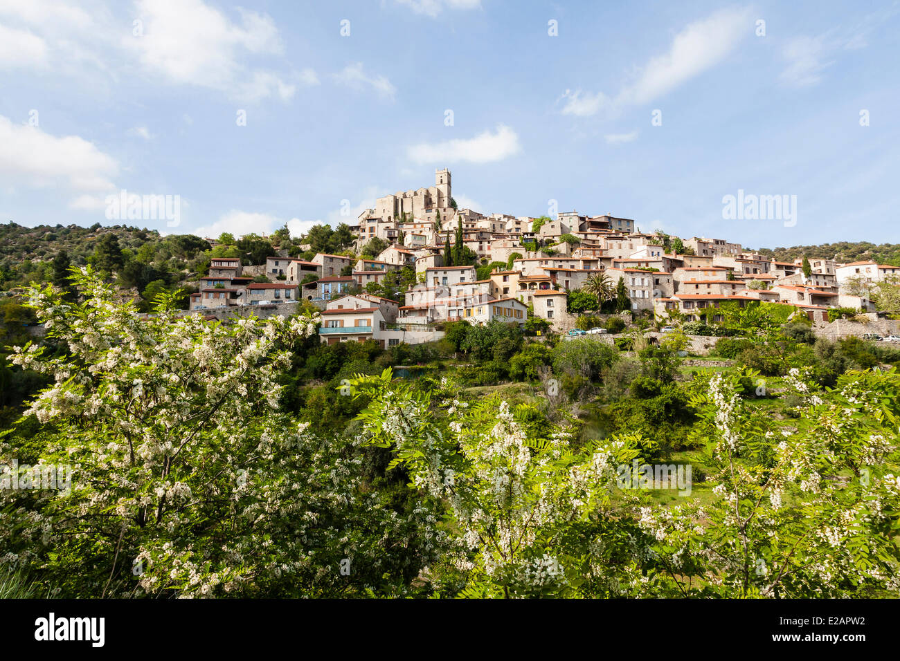 France, Pyrenees Orientales, Eus, labelled Les Plus Beaux Villages de France (The Most Beautiful Villages of France), Medieval Stock Photo