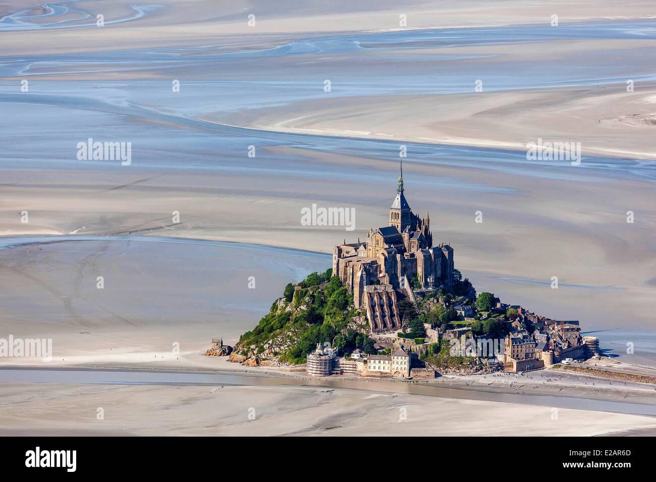 France, Manche, Bay of Mont Saint Michel, listed as World Heritage by UNESCO, Mont Saint Michel (aerial view) Stock Photo