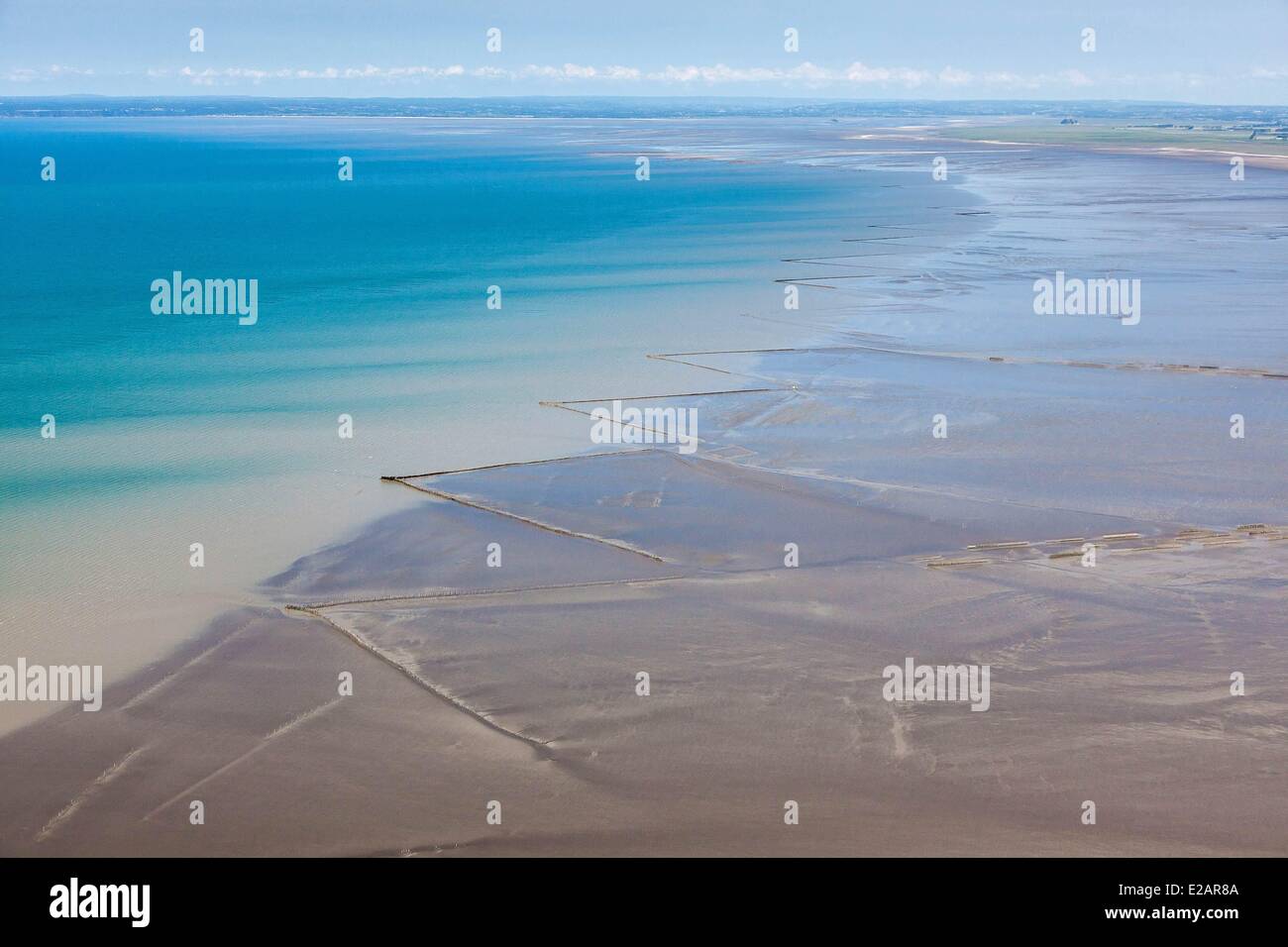 France, Ille et Vilaine, Cherrueix, fish traps in the Mont Saint Michel ...