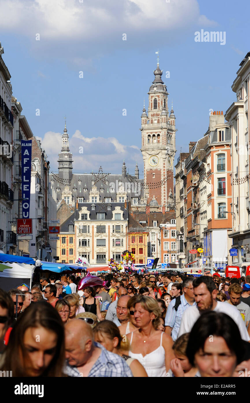 France, Nord, Lille, Flea Market (Braderie), crowd on the Nationale