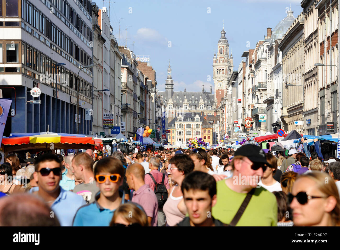 France, Nord, Lille, Flea Market (Braderie), crowd on the Nationale