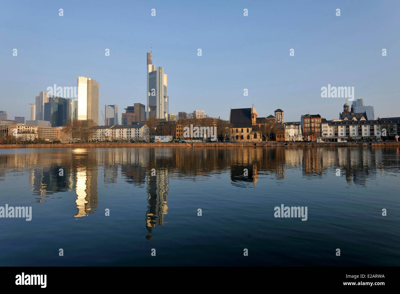 Germany, Hesse, Frankfurt am Main, View over river Main with skyline Stock Photo