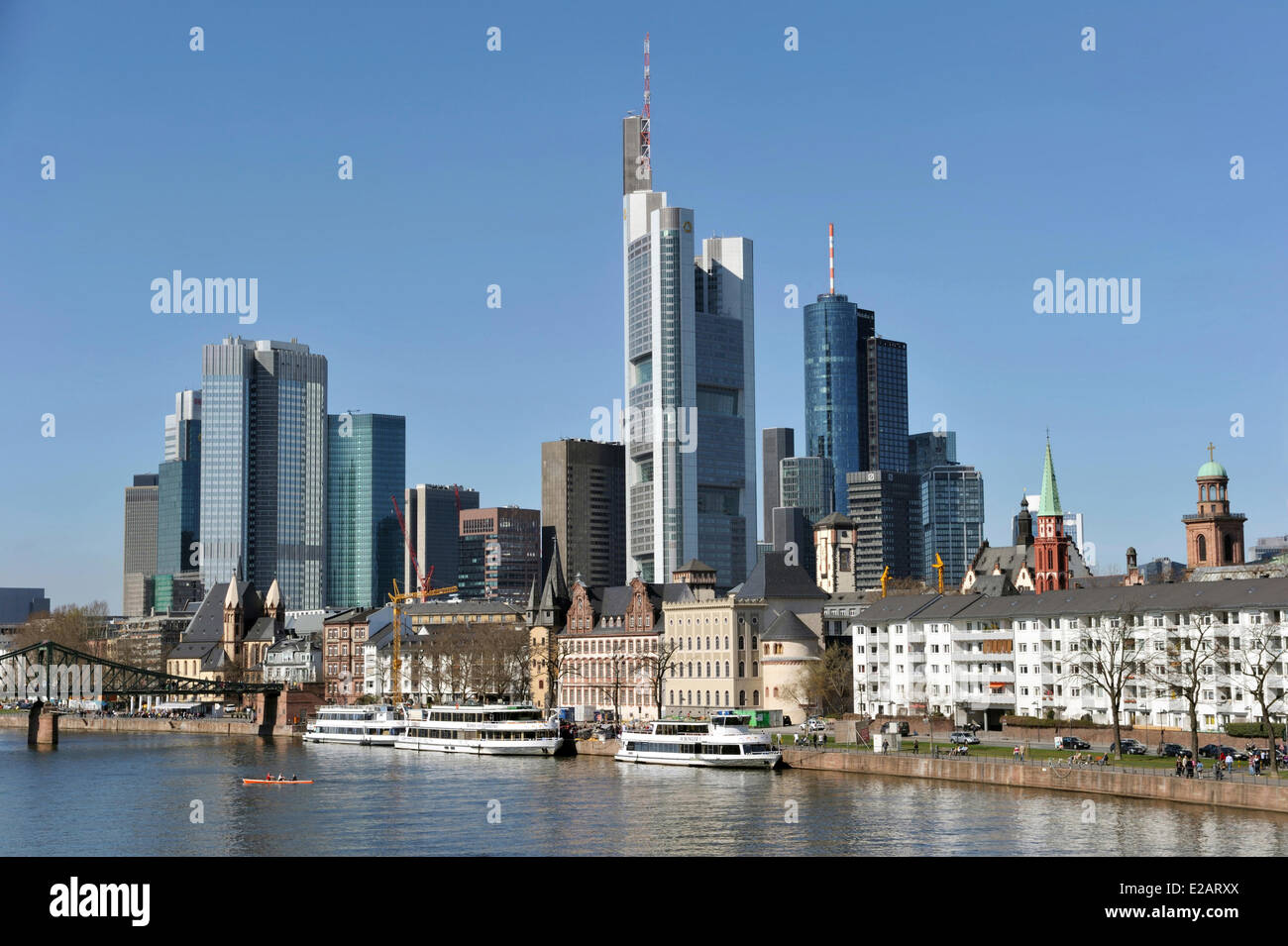 Germany, Hesse, Frankfurt am Main, View over river Main with skyline Stock Photo