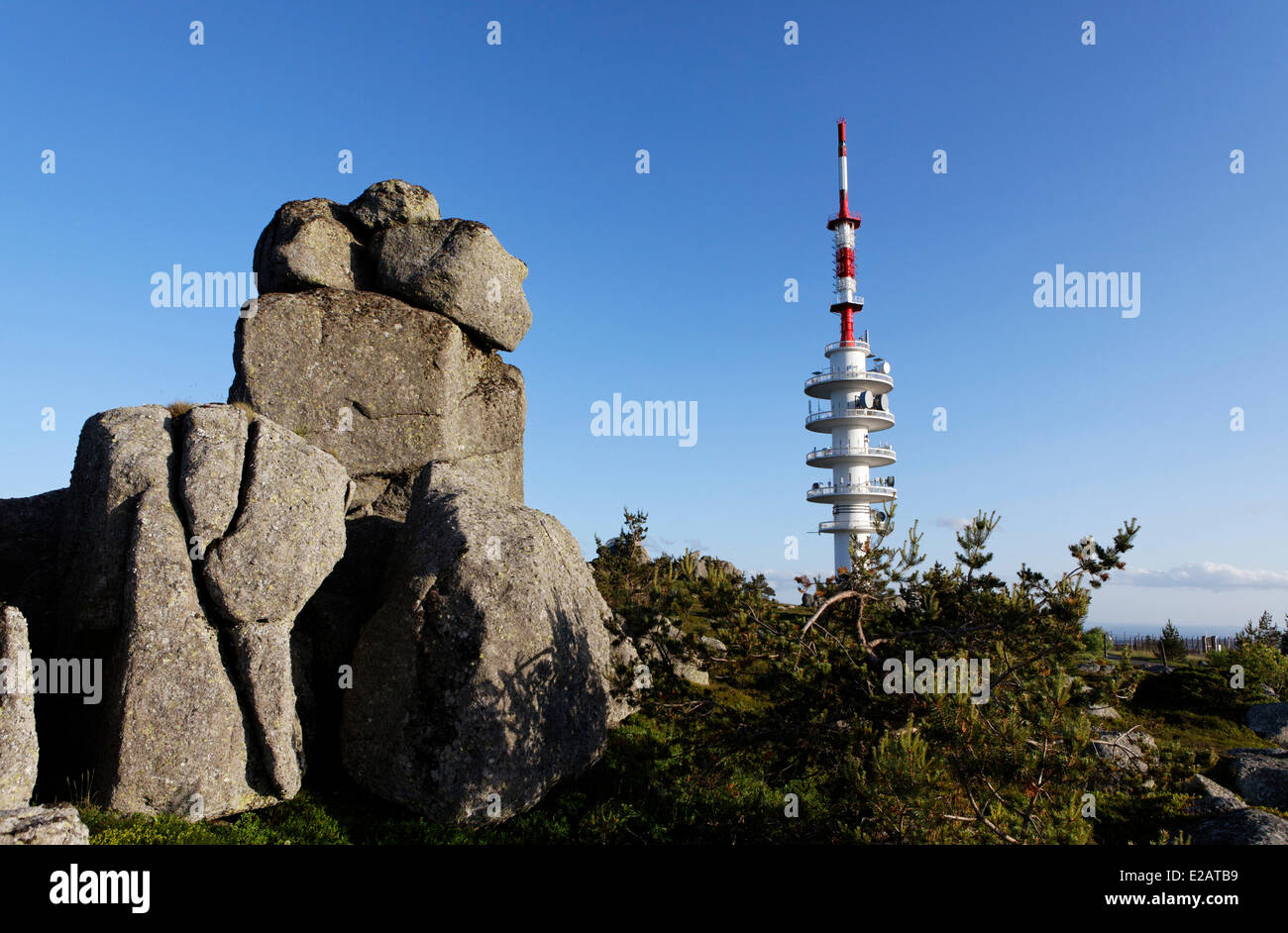 France, Lozere, radio tower at the top of Truc Fortunio, culminating mountains of Margeride Stock Photo